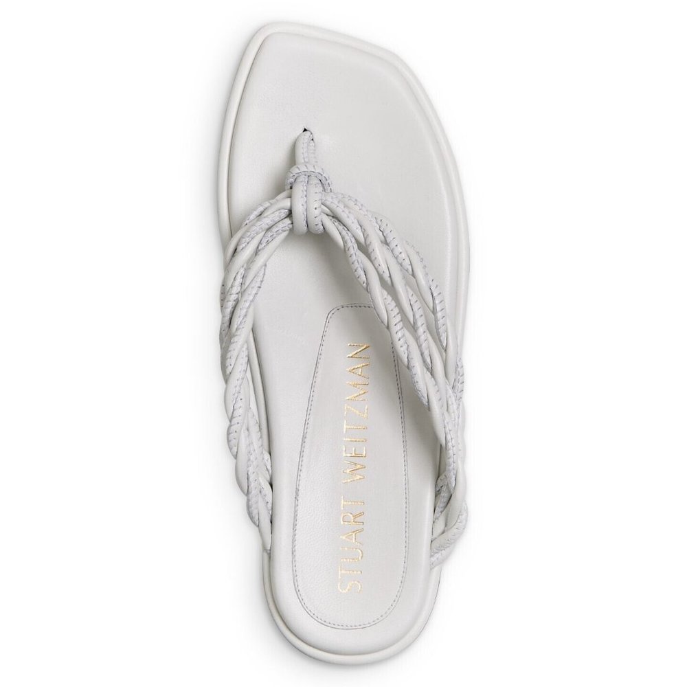 $400 STUART WEITZMAN CALYPSO TWISTED THONG SANDAL LEATHER WHTIE 6.5 (DA4)